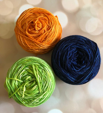 Positive Vibrations Shawl Kit (1 sk each Tangerine, Scallions & New Navy in SF)